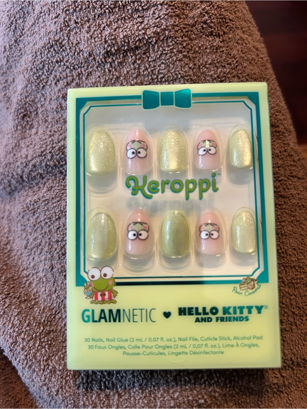 GLAMnetic Keroppi Green Glitter & Pink Accent Press-On Nails